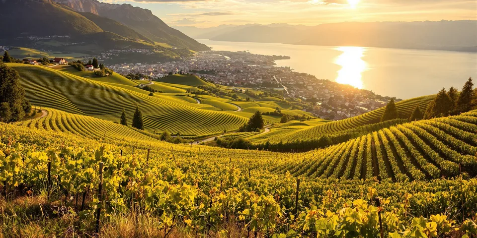 Paysage de Suisse romande avec lac et vignobles — Clarté Vitrerie